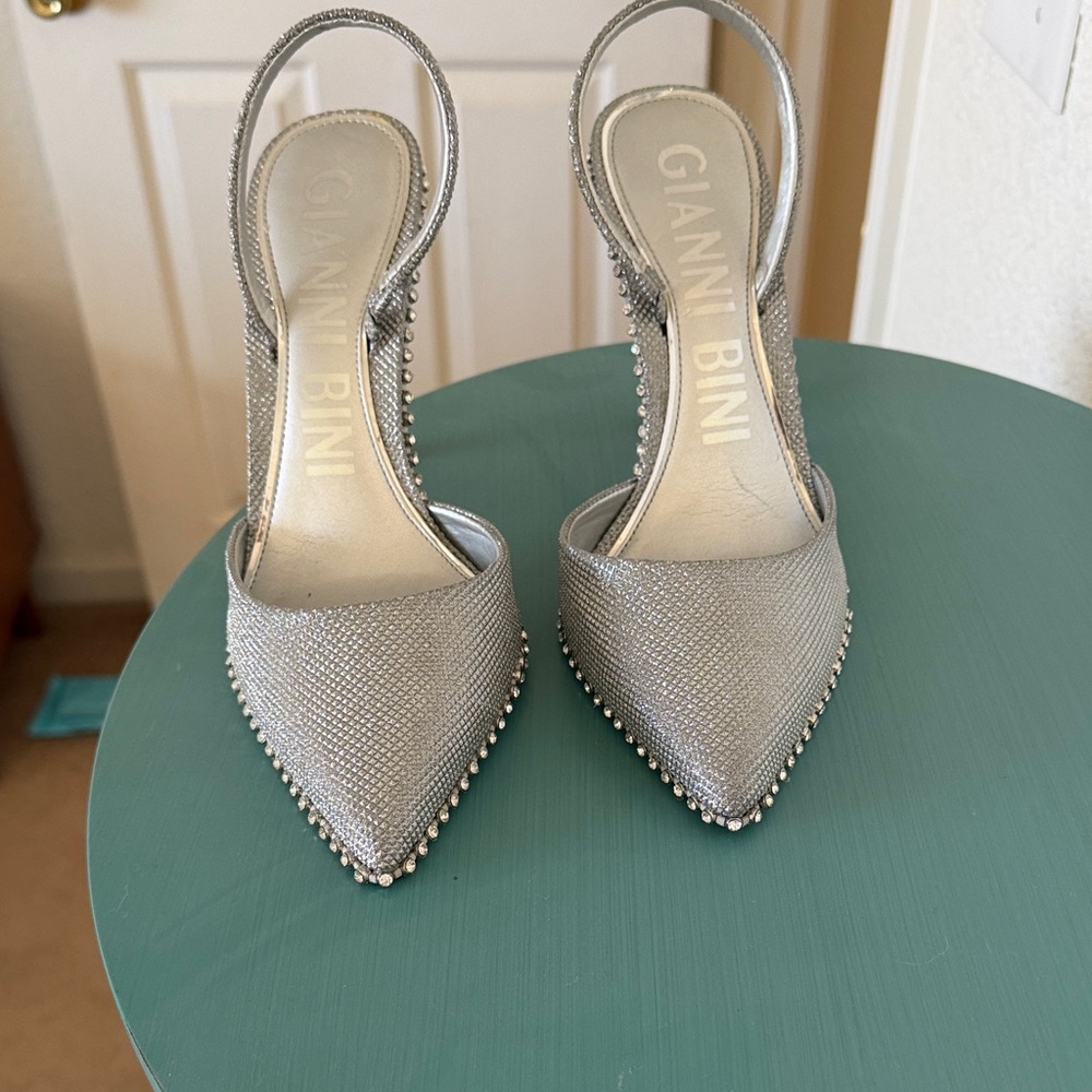 Gianni Bini Metallic Silver Slingback Heels